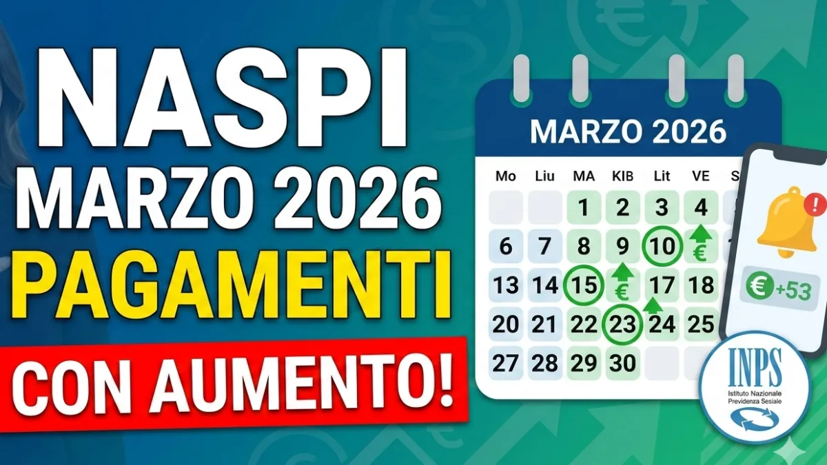 Make me proffessional and engaging thumbnail "wide" and large and good : Ecco quando viene pagata la NASpI di Marzo 2026 con Aumento: tutte le Nuove date INPS
