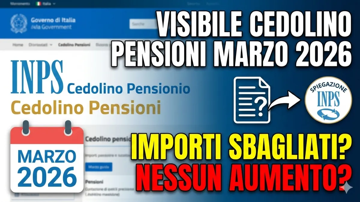 Visibile Cedolino Pensioni Marzo 2026: Importi Sbagliati e Nessun Aumento? Spiegazione INPS